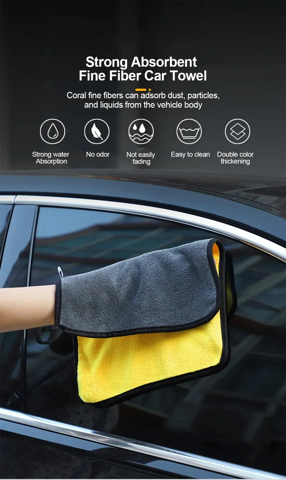 Auto-Waschtücher Reinigungstuch Saugfähiges Trockentuch Allzweck-Mikrofasertuch Verstärktes Gelbes 30/40/60cm – Detail 4