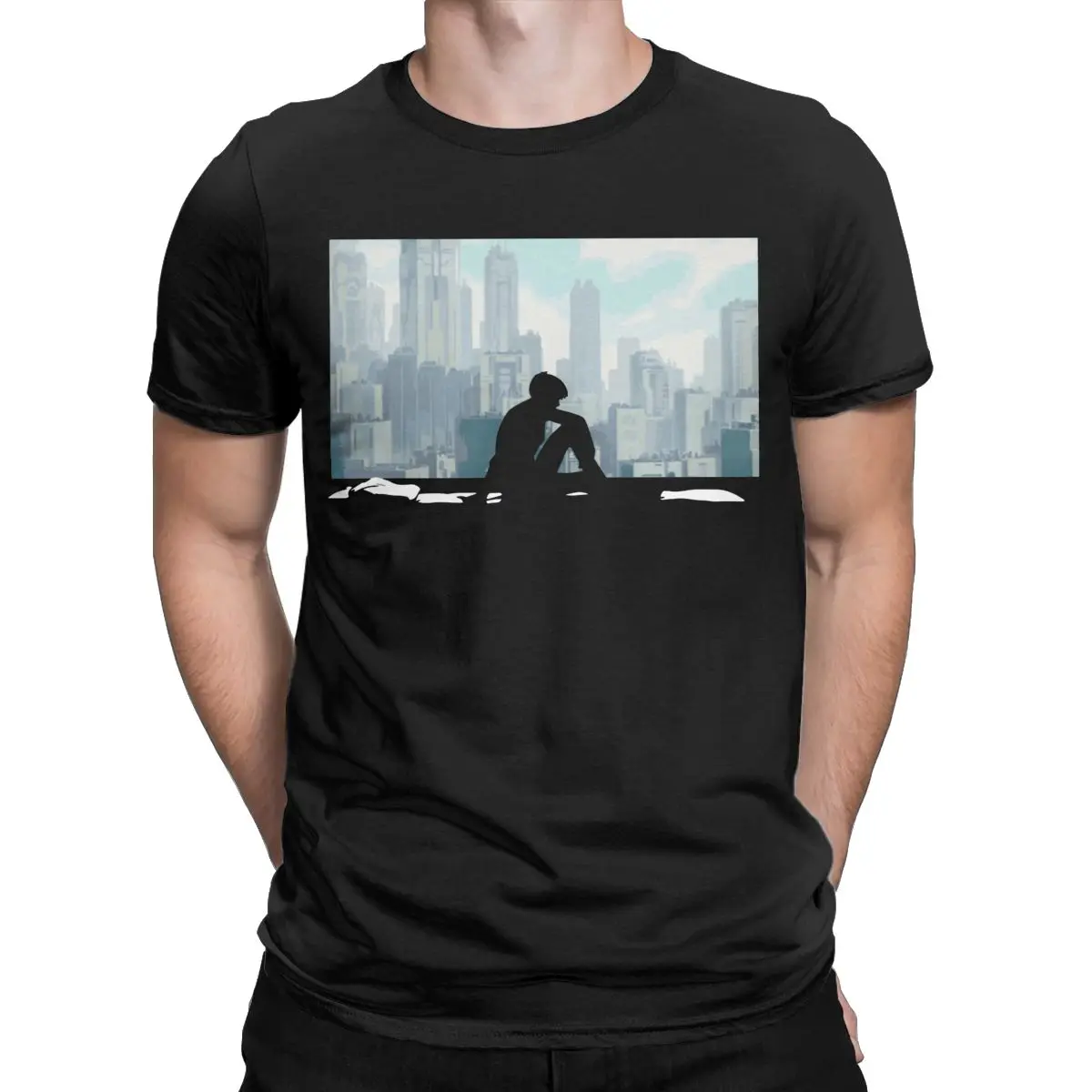 Humorous Ghost In The Shell T-Shirt for Men Crew Neck Cotton T Shirt Anime Manga Short Sleeve Tees Gift Idea Clothing