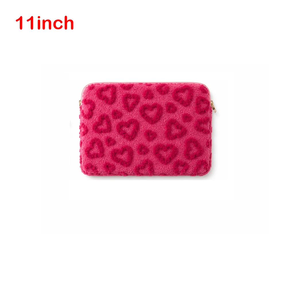 11/13/15inch Laptop Sleeve Heart Pattern Plush Notebook Computer Sleeve Zipper Closure Soft Texture Laptop Carrying Case