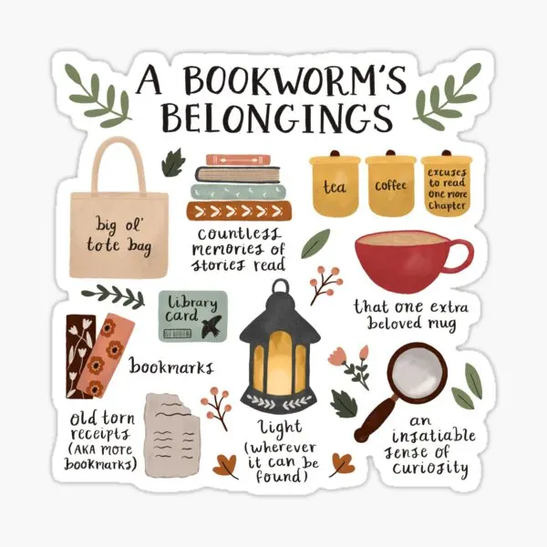 A Bookworm Is Belongings  5PCS Stickers for Art Room Anime Wall Print Kid Background Cartoon Living Room Decor  Funny Laptop