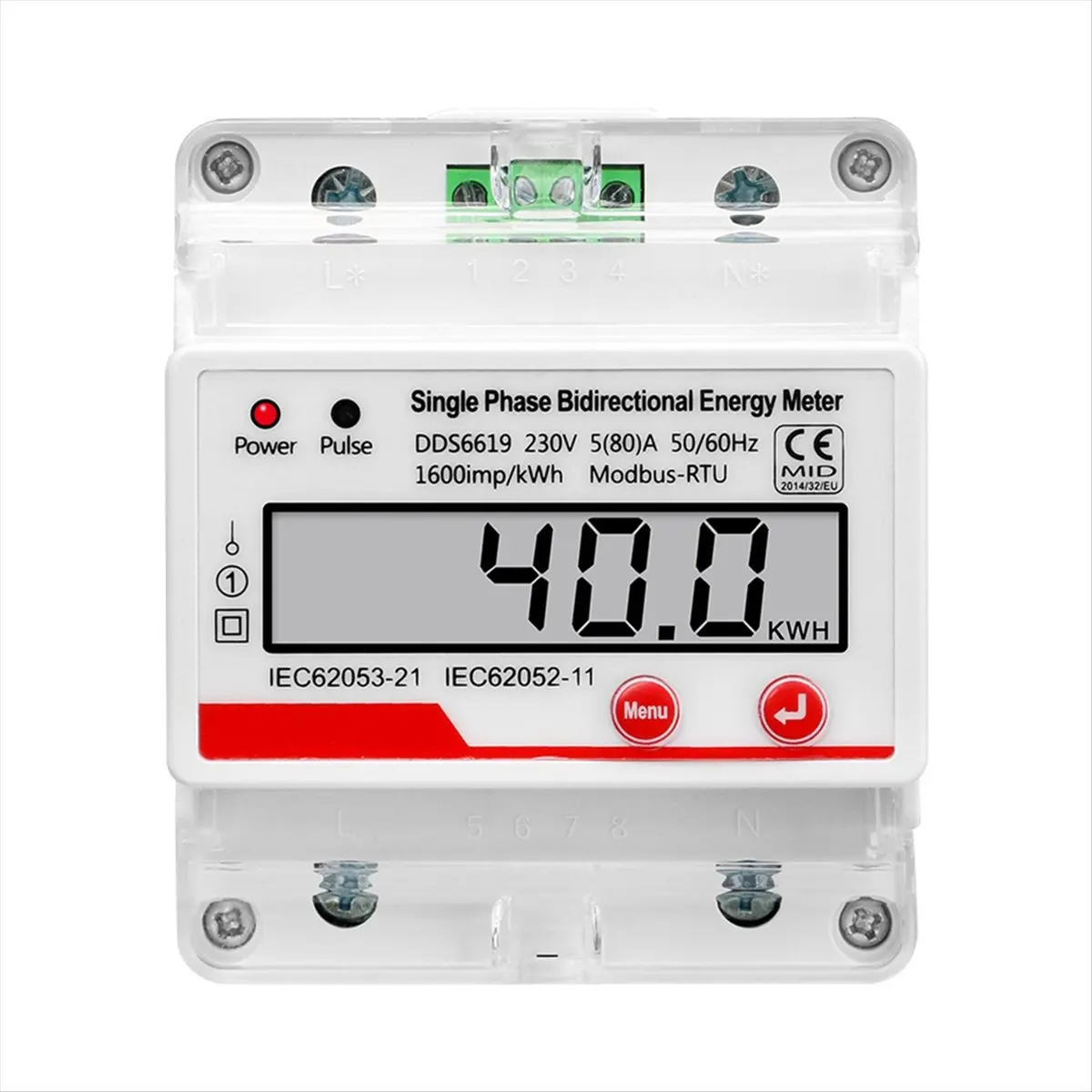 L63A AC 230V 4P Single Phase Bidirectional Electricity Meter KWH with RS485 Modbus RTU Communication Power Consumption