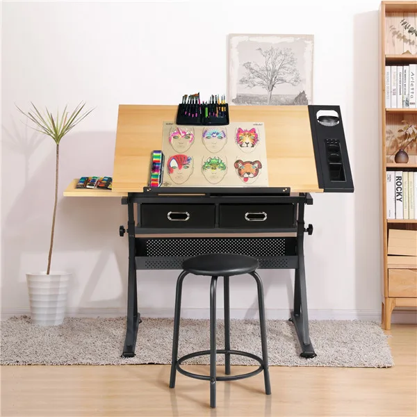 Drafting Table Height Adjustable Art Craft Writing Desk Drawing Painting w/Stool