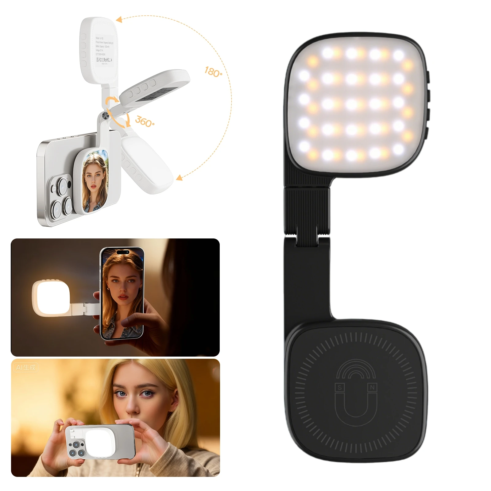 

Mobile Phone Selfie Light Brightness Fill Light LED Magnetic Mini Fill Light Photography 3 Color Temperature Adjustable Light