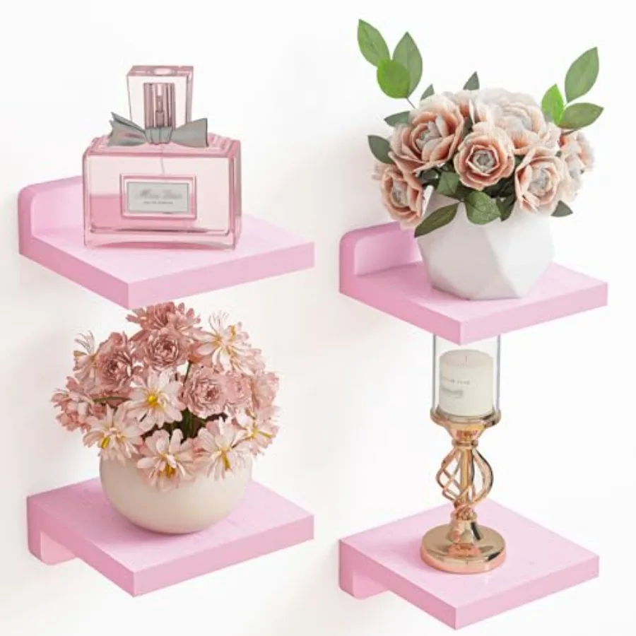 

Розовые настенные полки 5x5 дюймов, набор из 4 штук, деревянные, в деревенском стиле, для спальни, гостиной, кухни, ванной комнаты