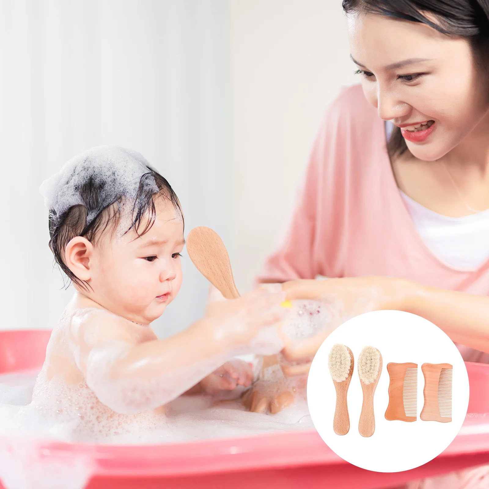 1 مجموعة الطفل مجموعة العناية بالرأس الزان مشط خشبي فرشاة صوفية فروة الرأس التهيأ الرضع العناية بالشعر الطبيعي فرشاة ناعمة مجموعة مشط الطفل #6