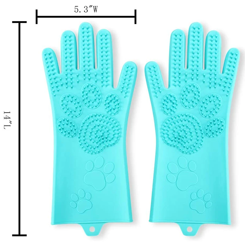 AT35 Pet Grooming Magic Gloves, Dog Cat Bathing Shampoo Brush, Silicone Hair Removal Gloves With Thick High Density Teeth