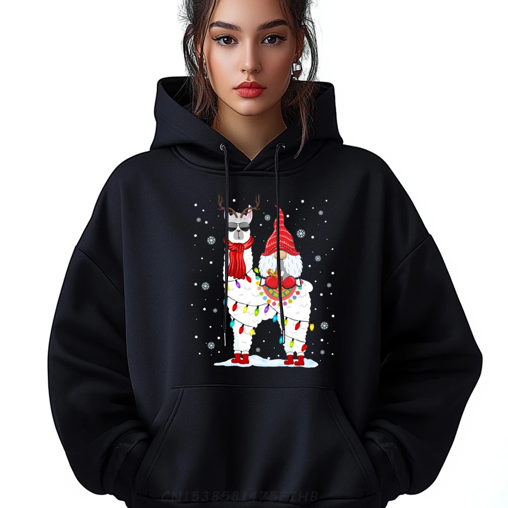 

Santa Gnomes Riding Llama Reindeer Christmas Lights Mens Korean Fashion Male Hoodie Man Happy New Years