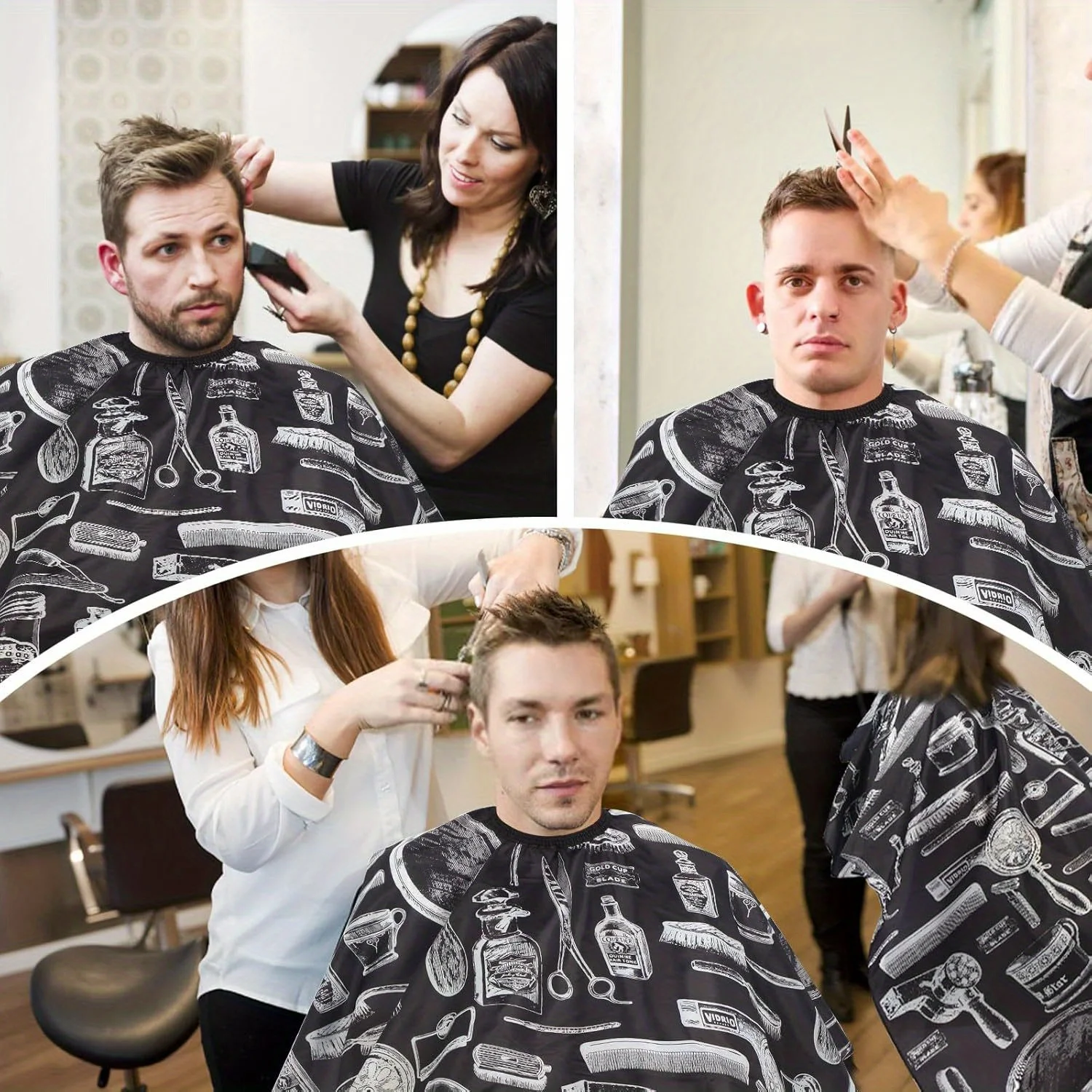 WANMEI Set Bungkus Tukang Cukur Jubah Pemotong Rambut Tahan Air dengan Lap Leher Set Sikat Gaun Penata Rambut Salon Tukang Cukur Profesional