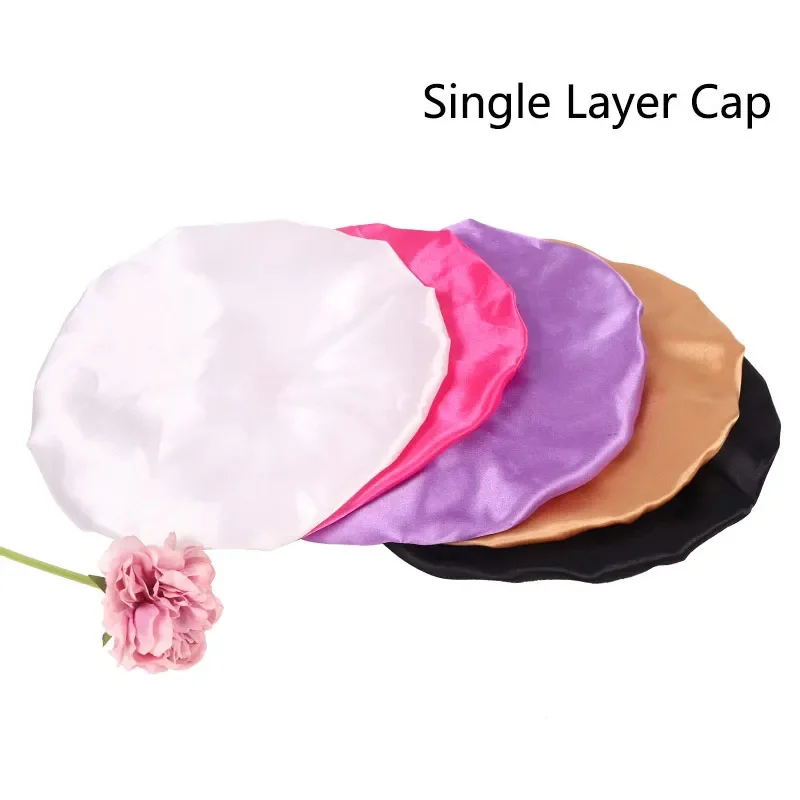 Single Layer Satin Cap For Sleeping Logo Customize Hair Bonnets Women Bonnet Head Cover Bonnets Cap For Bath And Sauna Bathing