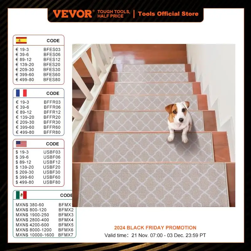 VEVOR Stair Treads Staircase Anti-Slip Mat 28x9in Stair Carpet Treads Soft Fabric Noiseproof Stair Mats Machine Washable 15PCS