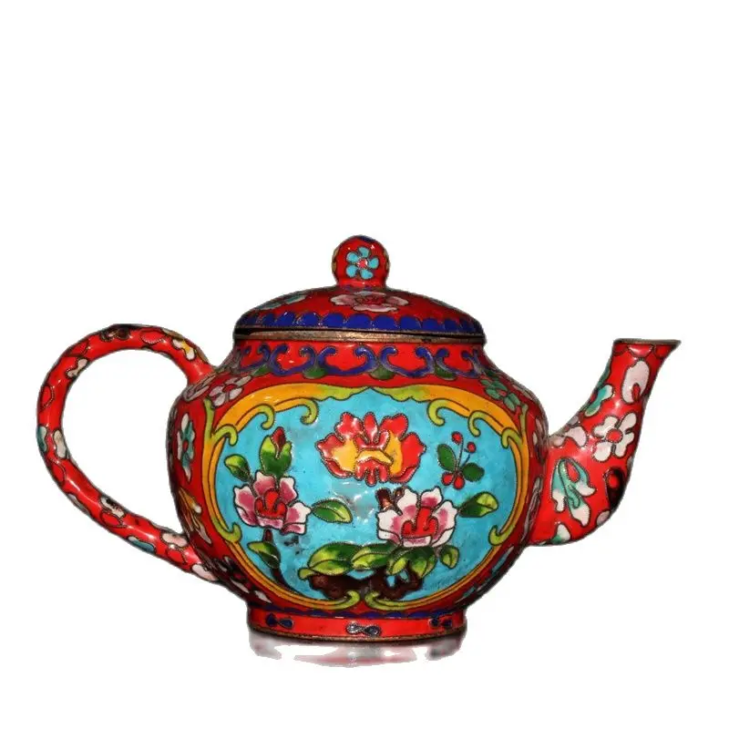 Collect Wine Pot Red Copper Cloisonne Filigree Craft Nepalese Handicrafts