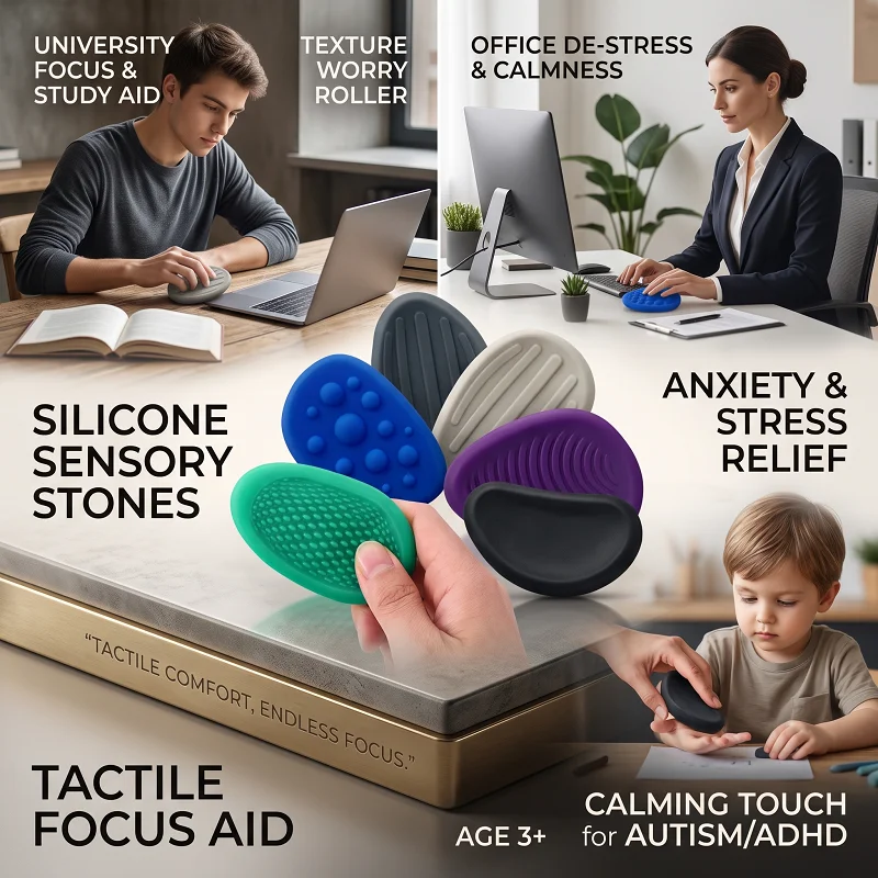 Soft Silicone Sensory Stone Fidget Toy for Kids - Texture Worry Roller for Anxiety Relief Autism ADHD Focus Tactile Play Age 3+