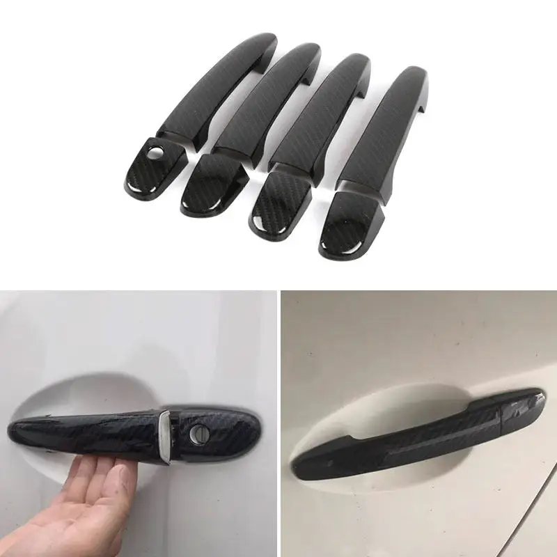 Car LHD 8pcs ABS Accessories Carbon Fiber Texture / Glossy Black Door Handle Cover Trim For Mazda CX-4 2007-2018
