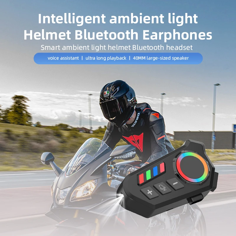 

K06 Helmet Bluetooth Headset Ambient Light for Motorcycle Rider Waterproof Ultra-Long Battery Life With Wireless Voice Assistant