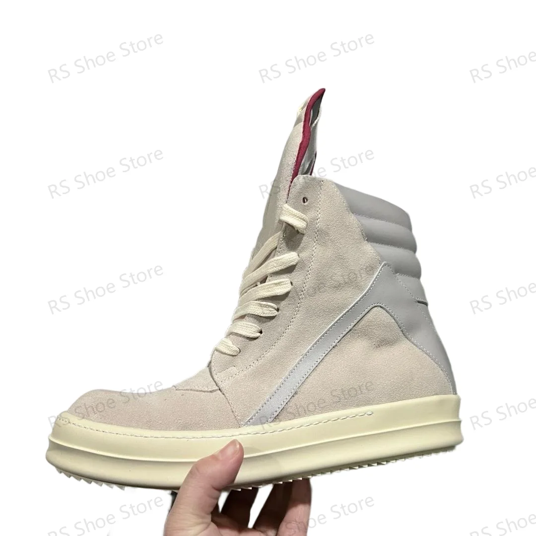 

Ro Men Sneaker Beige Suede High Top Shoe Lace Up Women Casual Shoes Classic Design Boots Zipper Grey Leather Ankle Boot
