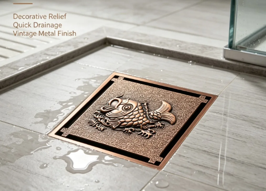 Rose‑Gold Brass Square Floor Drain 10cm, Anti‑Odor Bathroom Shower Drain With Removable Cover