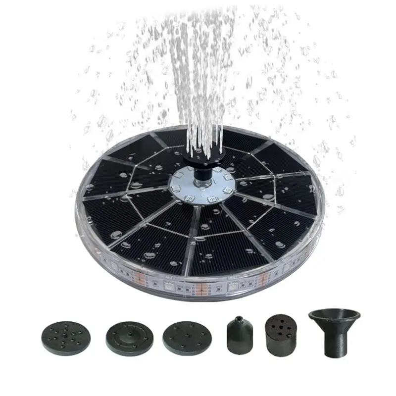 ABKO-For Bird Bath Garden Pond Solar Water Fountain Pump With LED Light Ring Floating Fountain For Pool