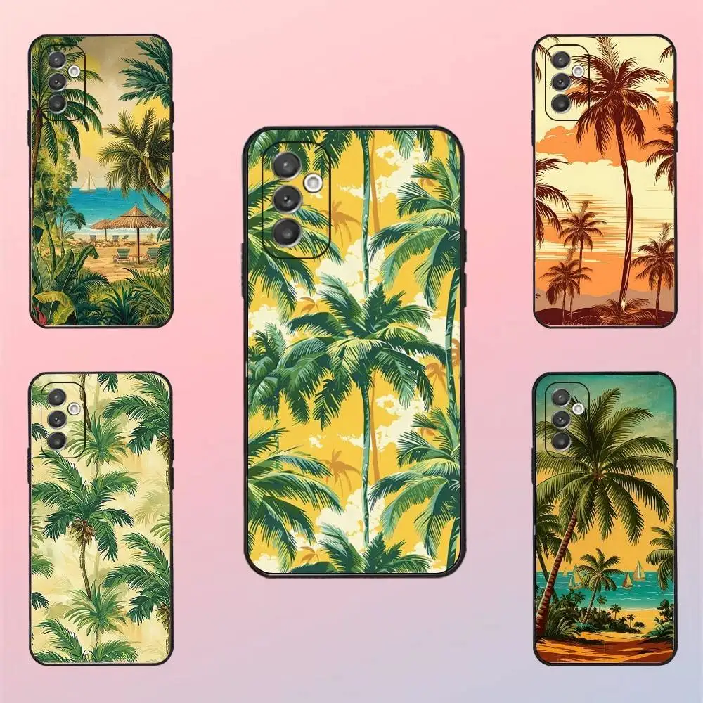 

Palm tree Leaves Plant Flower Phone Case For Samsung S 25,24,23,22,30,21,10,9,Ultra,Plus,Lite,FE,4,5 G Black Soft Case