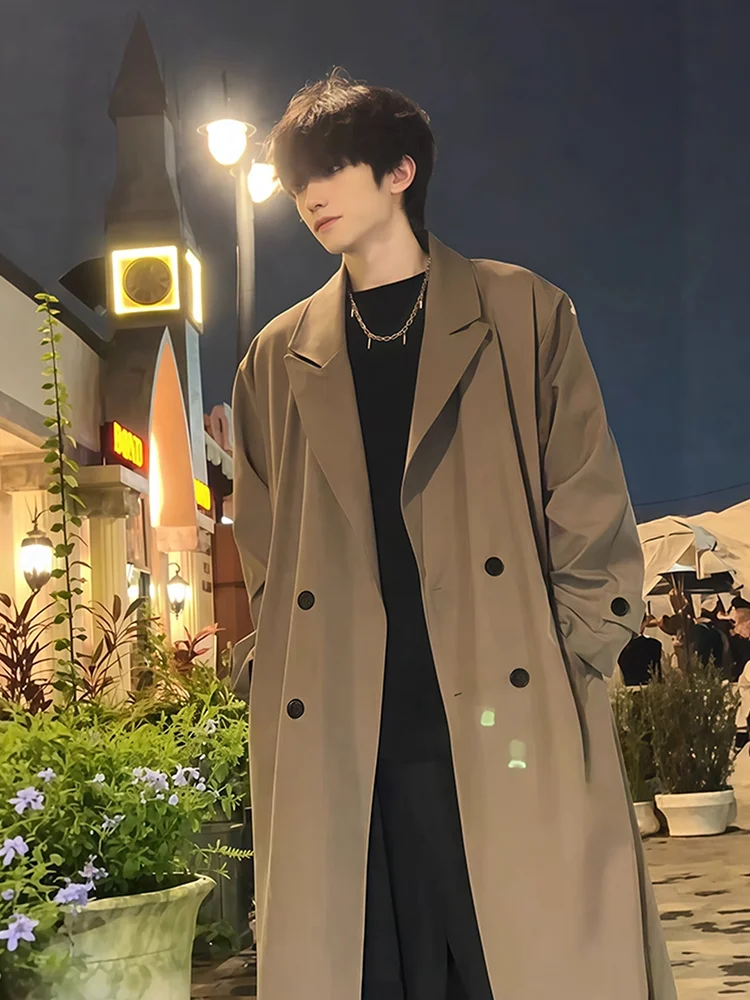 

Korean British Style Men's Mid-Length Overcoat Cossack Lazy Coat Knee-Length Coat Cool Style Casual Outerwear for Autumn
