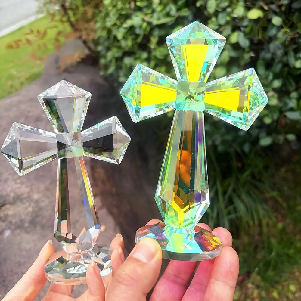 Crystal Cross Ornament Desktop Craft Sculpture Aesthetic Home Decor Modern Style Religious Meaning Gift For Glitta