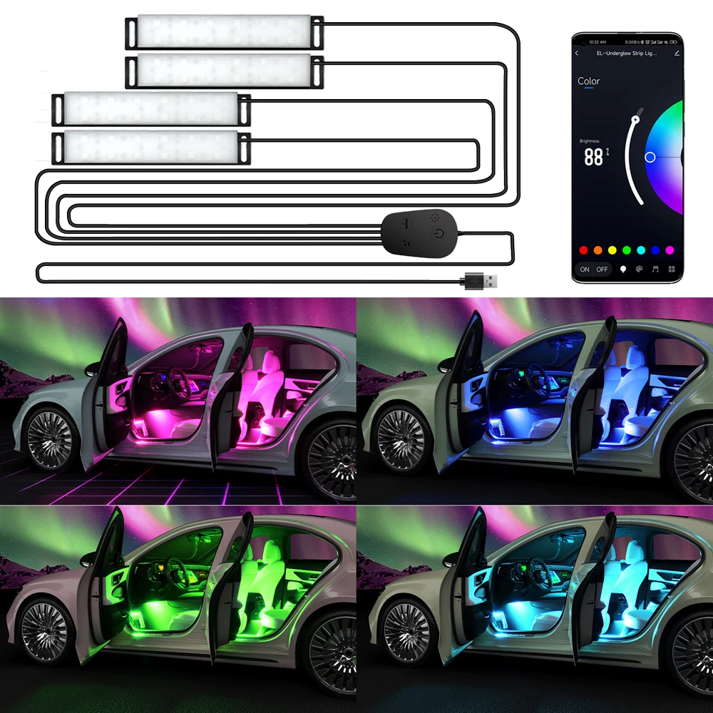 

Universal Neon Car Ambient Light RGB LED Foot Strip with APP Control off Road 4x4 SUV Interior Atmosphere Light Auto Decorative