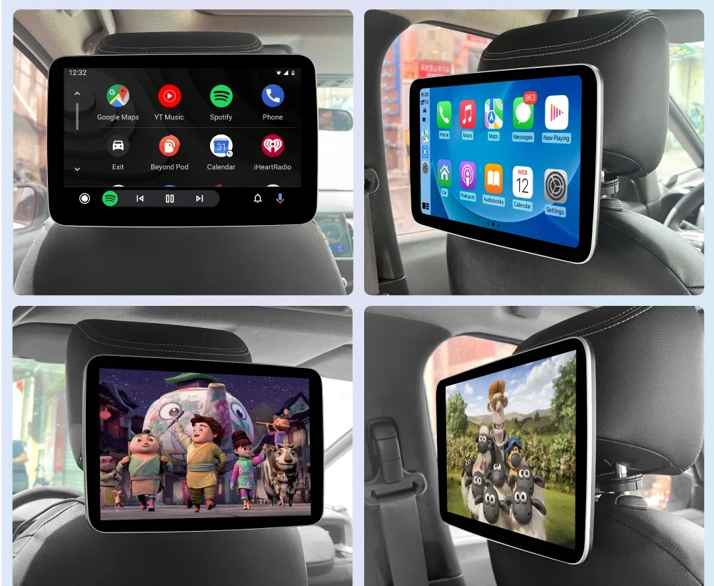 JIUYIN 10.1 inch Apple CarPlay Android Auto Headrest Monitor Display Touch Screen For Rear Seat Mulitimedia Automotiva Voiture