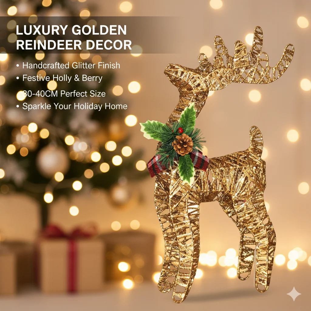 

Christmas Golden Reindeer Decoration Iron Deer Ornament With LED Lights For Home Garden Yard Scene Setup Holiday Party Decor