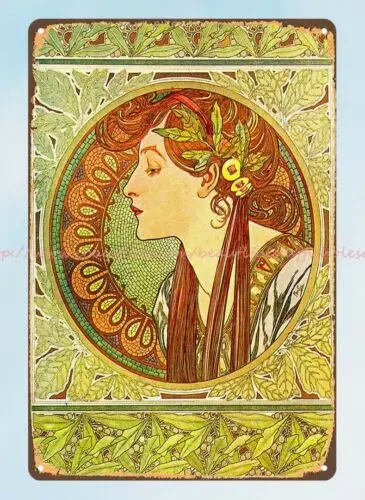 living room metal wall art Mucha 1901 Le Laurier metal tin sign