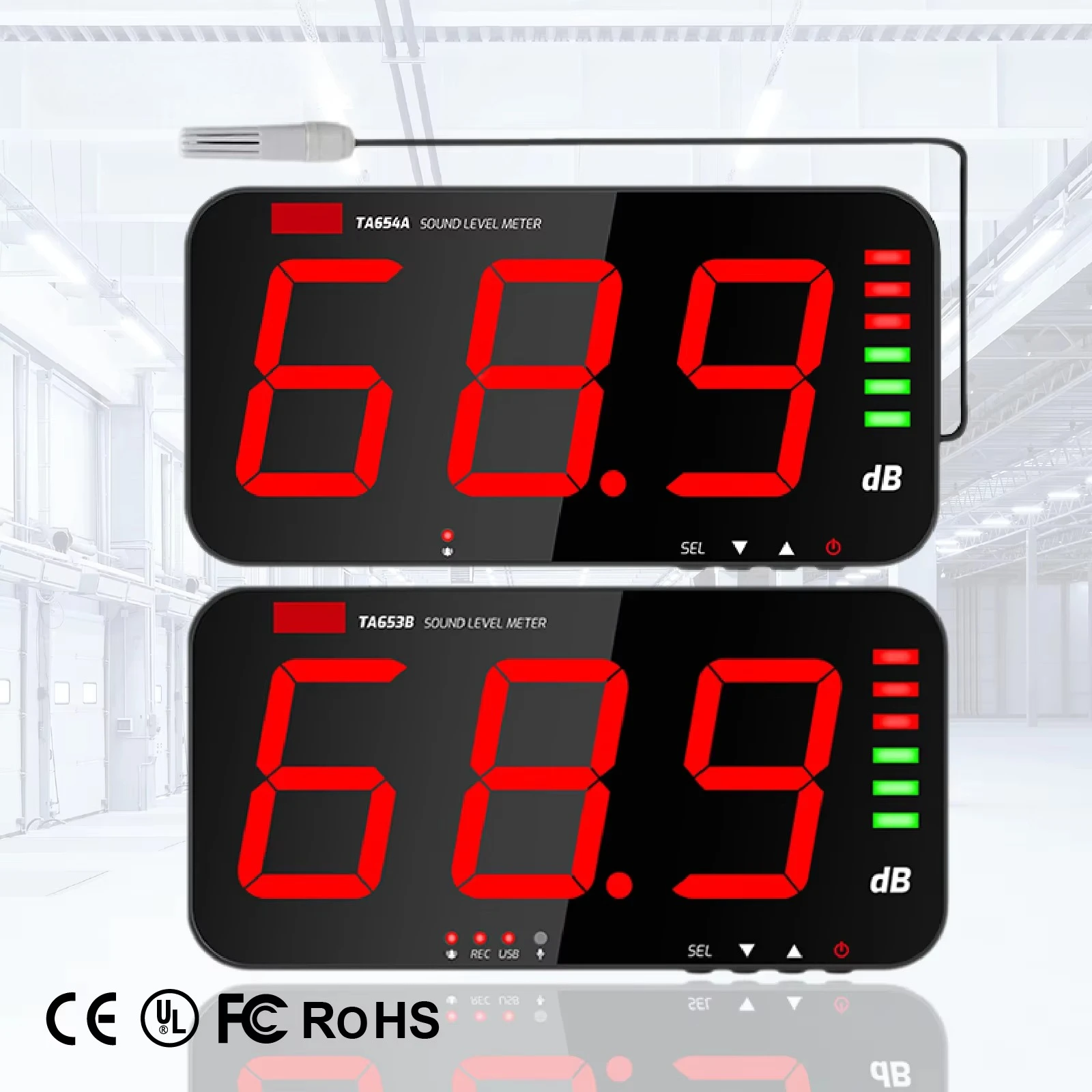 TA653 TA654 Bar Classroom Home Monitoring Alarm LED Display Wall Mounted Real Time Digital SPL Noise Decibel Sound Level Meter