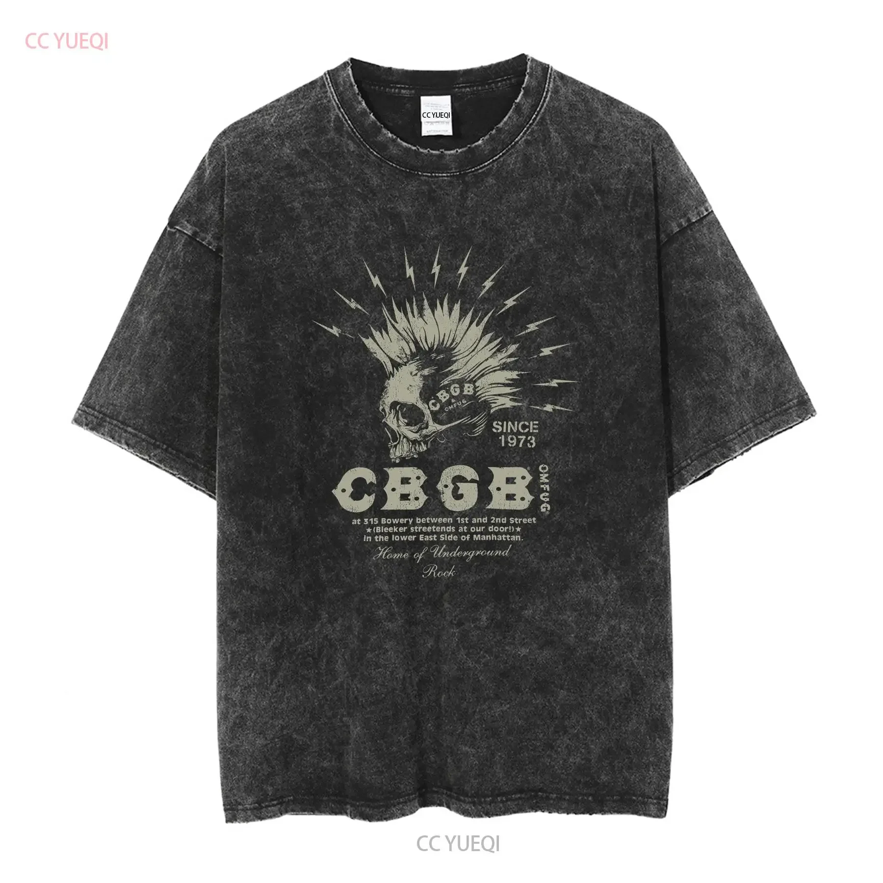 CBGB OMFUG Electric Skull T Shirt Licensed Home Of Underground Rock Black long or short sleeves vintage Washed Casual Unisex