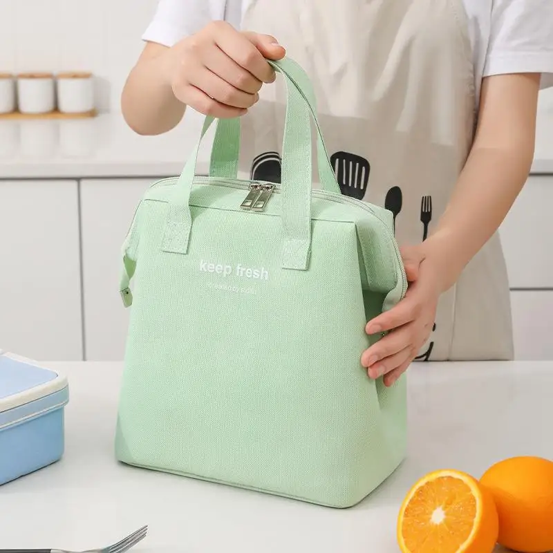 Thickened Steel Frame Lunch Bag Oxford Cloth Large Capacity Ice Pack Work Handheld Food Box Insulation Freshness Preservation