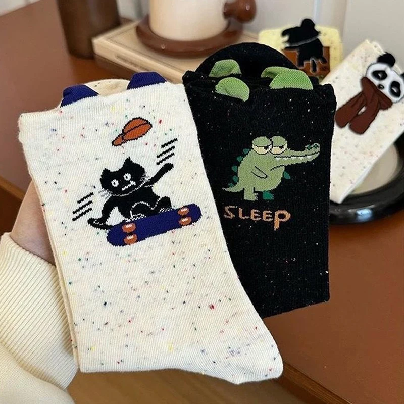 Cartoon Animals Socks Cute Cat Crocodile Panda Mid-tube Socks Breathable Casual Socks Sweat Absorption Sports College Style Sock