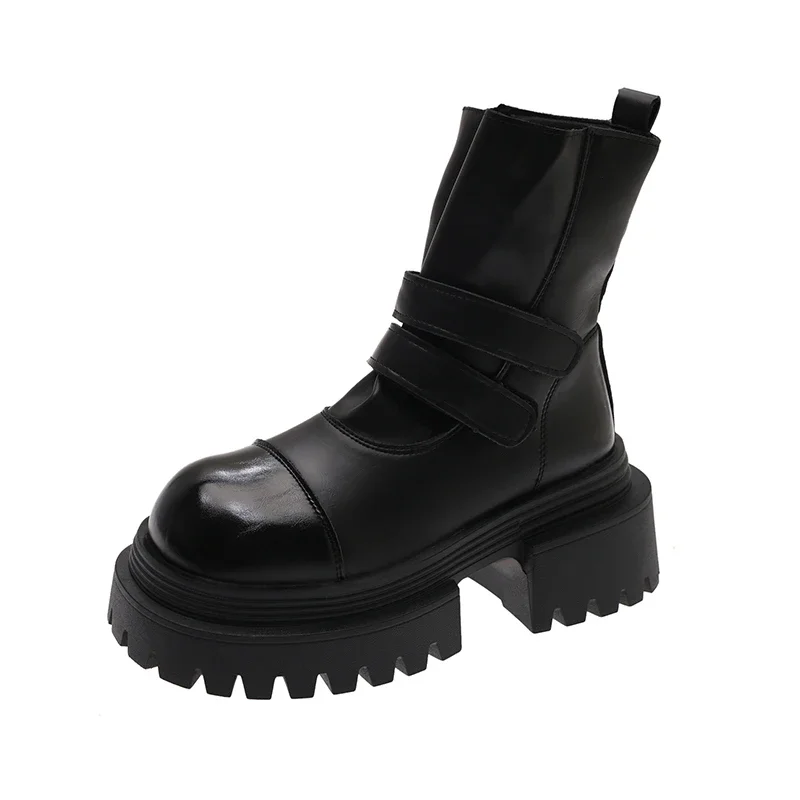 حذاء من الجلد للنساء منصة مسطحة موضة أحذية رياضية 2025 مصمم القوطي تشيلسي أحذية جديدة المشي دافئ الشتاء Mujer De Botas #6