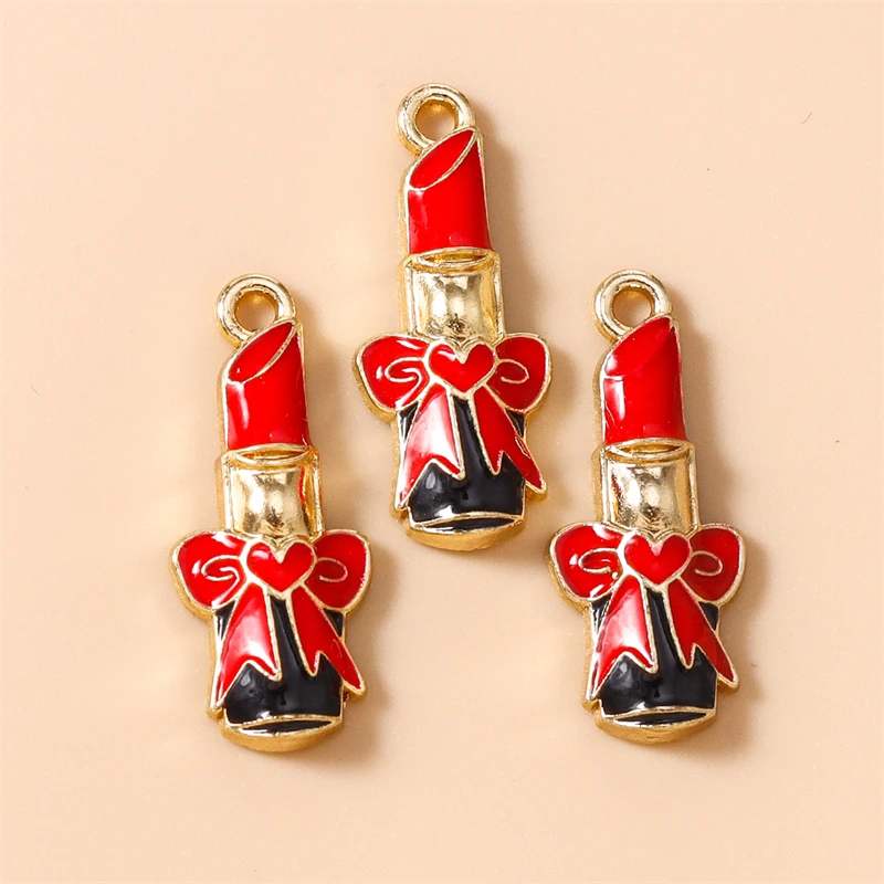 20 Stück 11 x 26 mm niedliche Emaille-Anhänger mit rotem Lippenstift, Anhänger für Schmuckherstellung, Ohrringe, Halsketten, Armbänder, DIY-Bastelzubehör – Detail 4