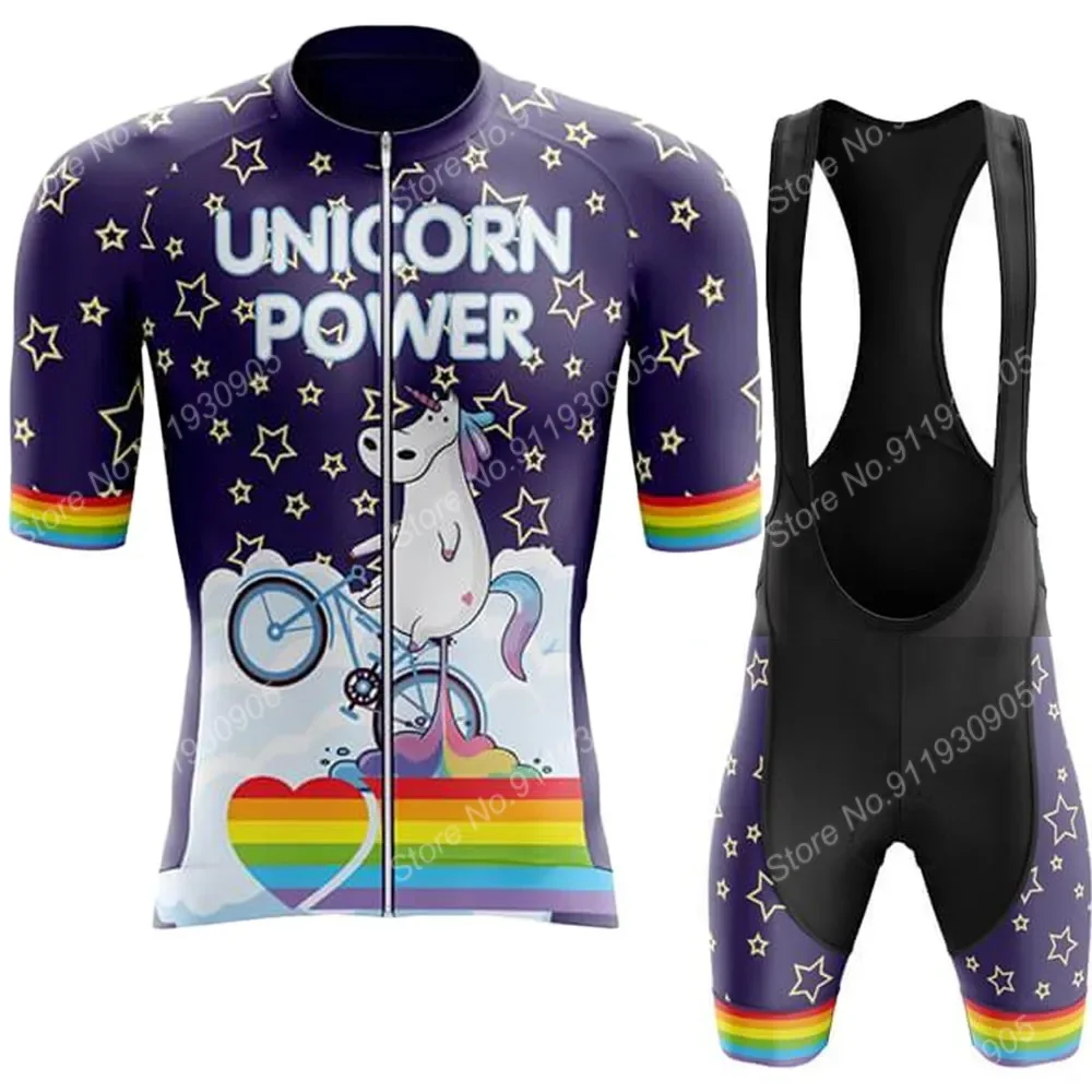 Funny Unicorn Cartoon Comics 2025 Cycling Jersey Set Cycling Clothing Summer Road Bike Shirt Suit Bicycle Bib Shorts MTB Maillot