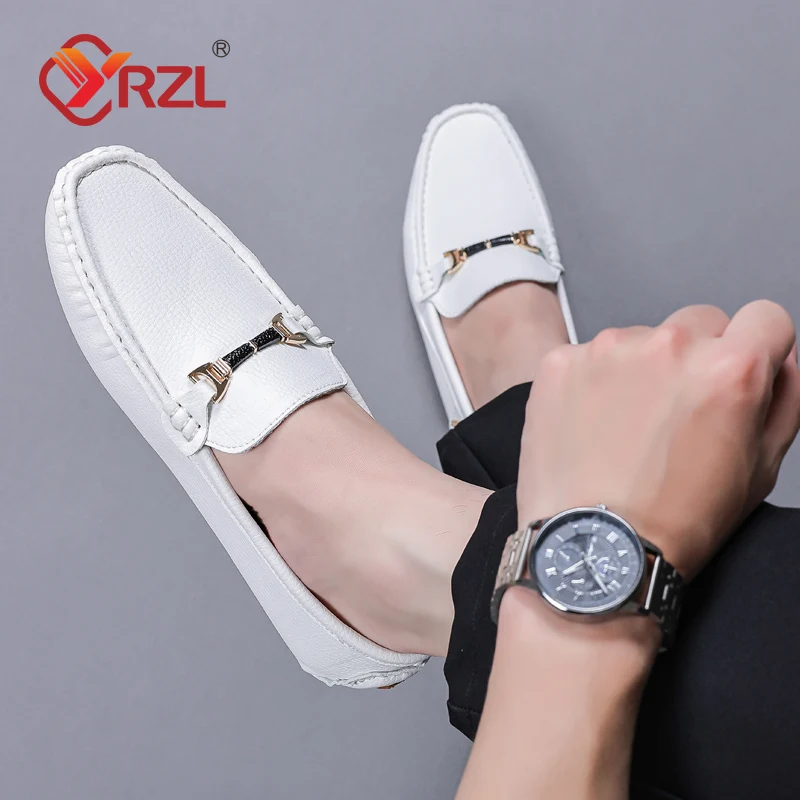 YRZL Men Loafers Soft Moccasins High Quality Spring Autumn PU Leather Shoes Men Flat Driving Shoes White Loafers for Men