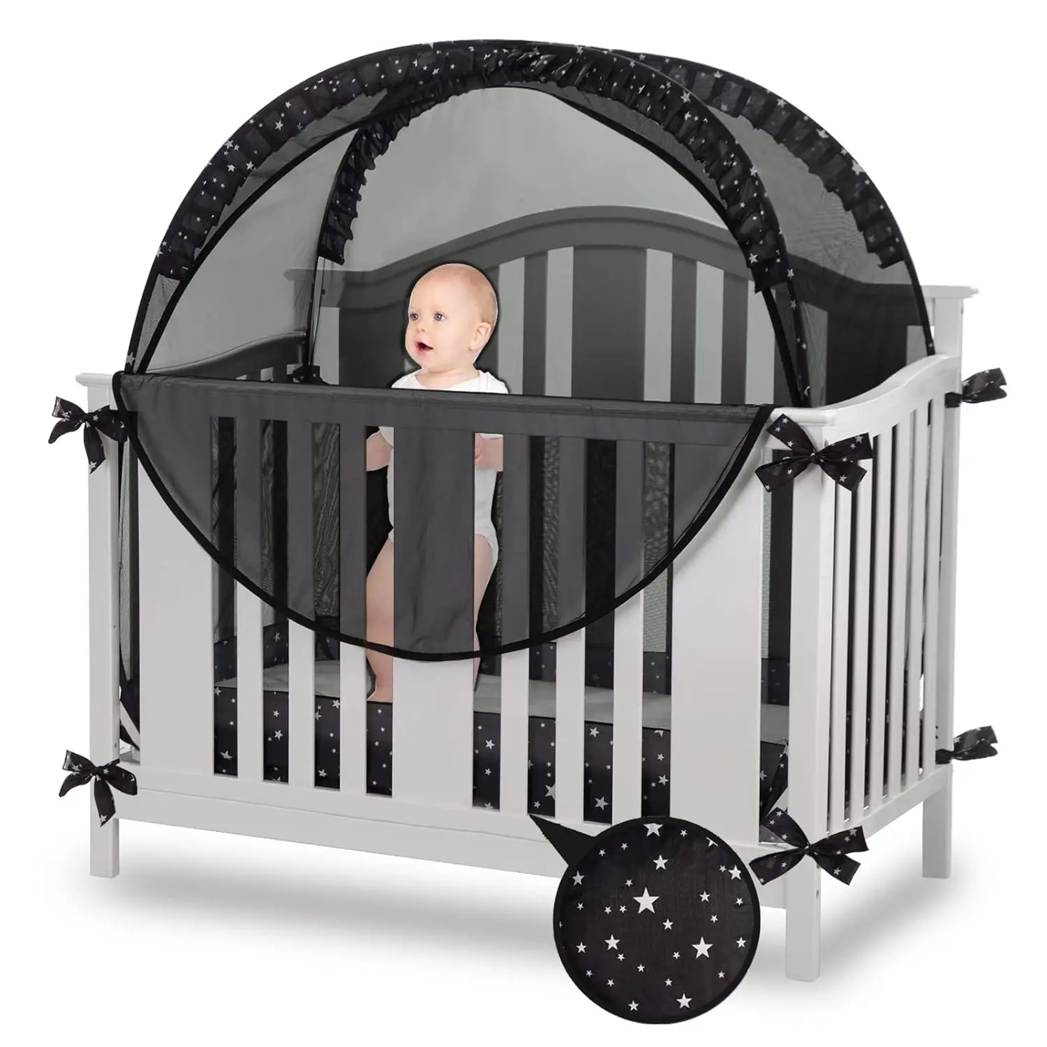 

Pop Up Safety Crib Tent Mosquito Net Canopy Mesh Cover for Toddler - Black