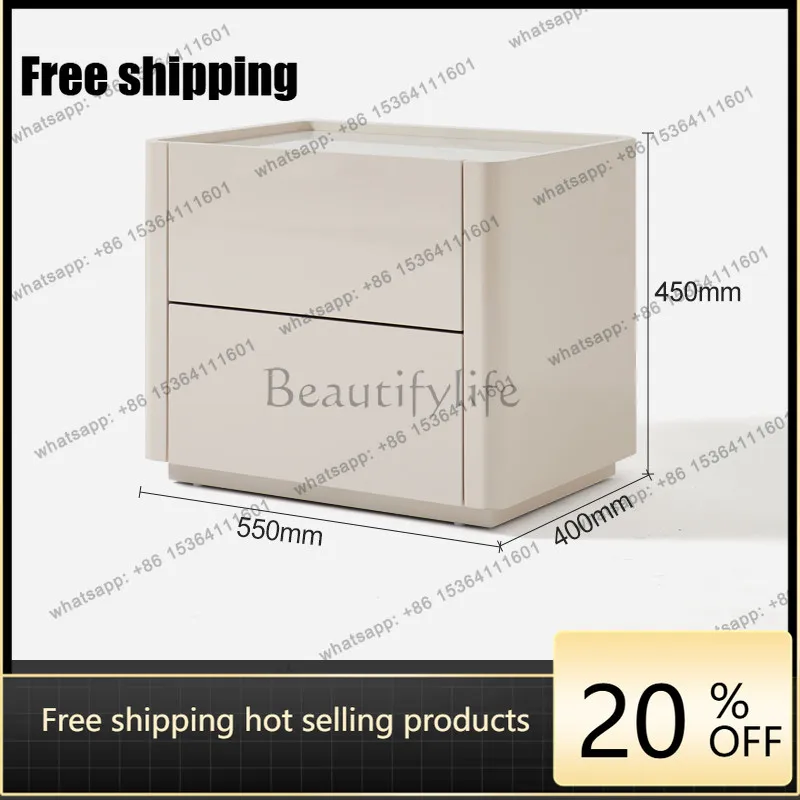 LD modern simple bright cream bedside table rock slab countertop bedroom paint bedside table