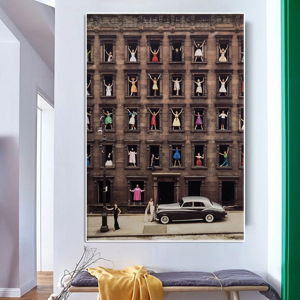 Girls In The Windows And Other Stories Wall Art Mural Vintage New York City Photography Canvas Painting Poster Room Home Decor