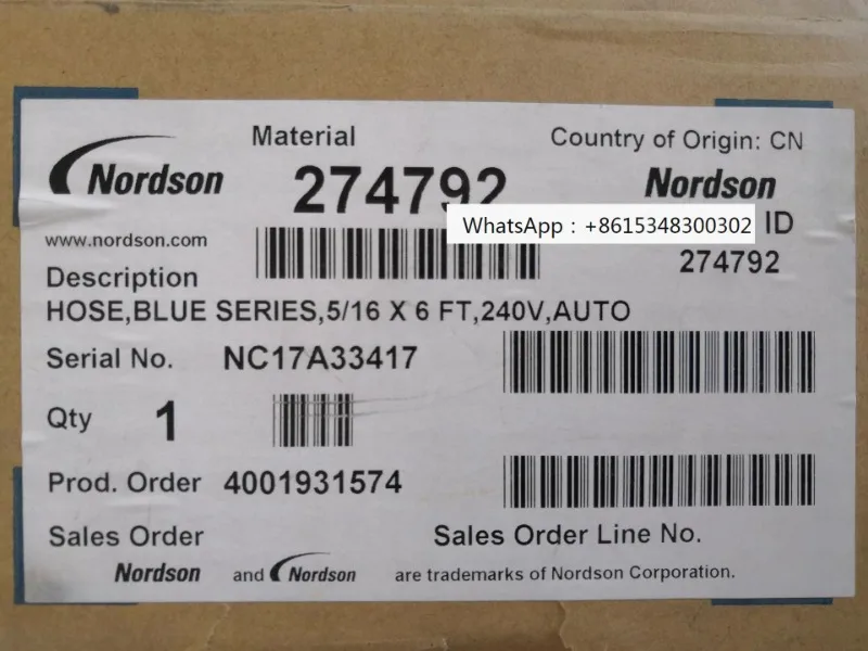 Nordson hot melt adhesive machine 6-foot throat heating pipe HOSE BLUE hose 274792