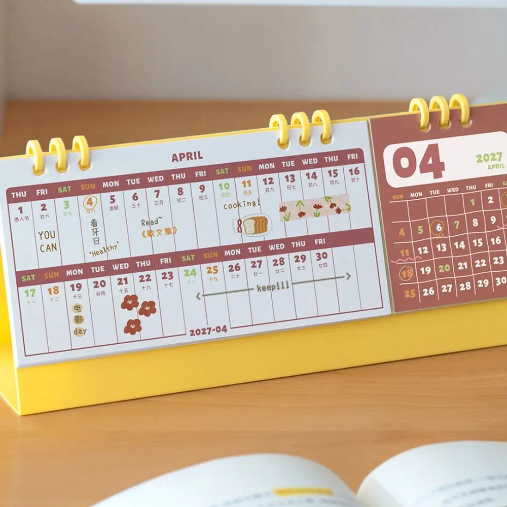 Simple Design 2027 Desk Calendar Stand Style Mini Size Notepad Calendar With Notepad Triangle Shape Triangle Calendar
