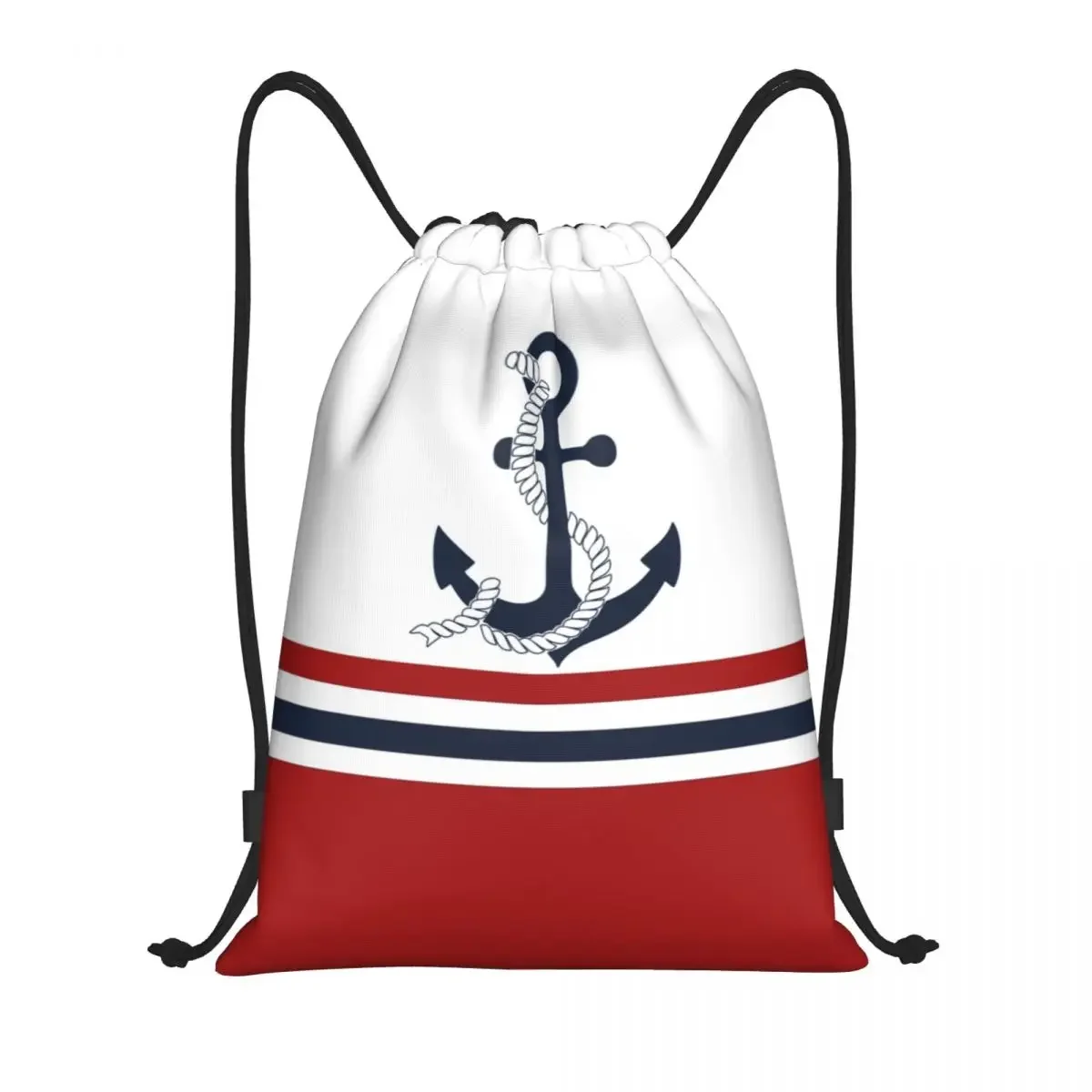 

Custom Nautical Blue Anchors With Stripes Drawstring Bag Women Men Lightweight Sailing Sailor Sports Gym Storage Backpack