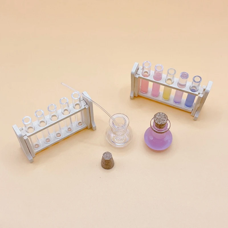 1:12 Dollhouse Laboratory Tool Set Dollhouse Mini Test Tube Rack Dropper Measure Cup Model Dolls House School Scene Toys