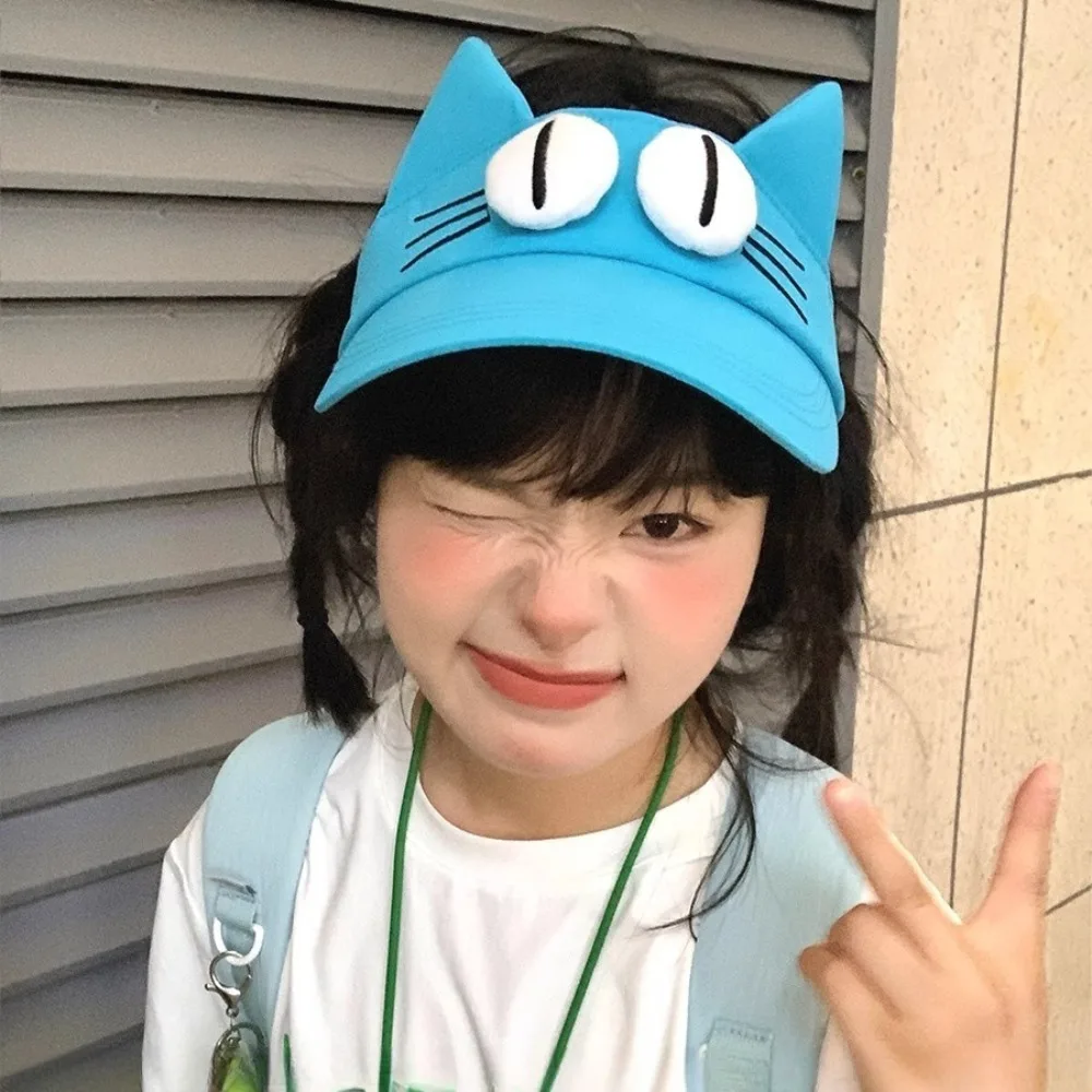 Sun Protection Big Eyes Cat Visor Cap Quick-drying Fabric Creative Kitty Hollow Hat Funny Adorable Cat Ears Sun Hat Girls