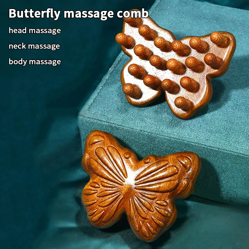 

Butterfly Shape Massage Comb Multi-Functional Scalp Head Massager Natural Sandalwood Circular Tooth Guasha Scraping Body Massage