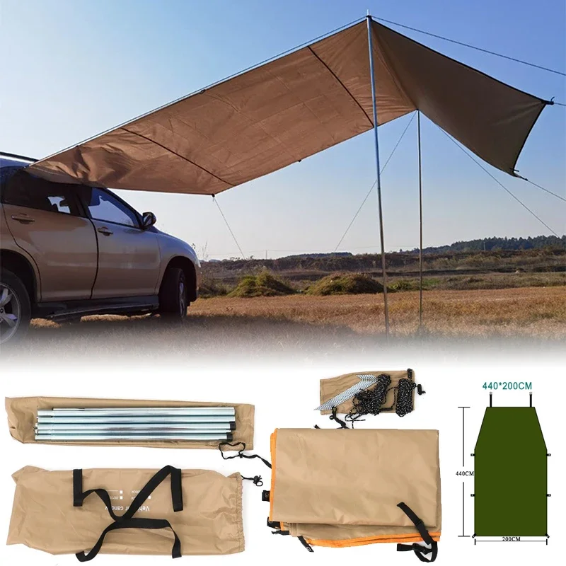 440x200cm Car Side Shelter Shade Camping Car Roof Top Tent Awning Waterproof UV Camping Tent Automobile Rooftop Rain Canopy