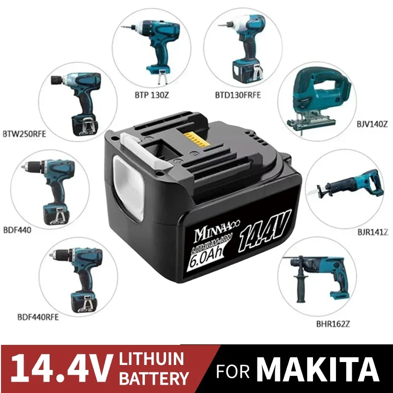 

Оригинальный аккумулятор 14,4 В для Makita14.4V, 6000 мАч, литий-ионный аккумулятор для электроинструментов 1415 Ач, батареи BL1460 BL1430 194066-1