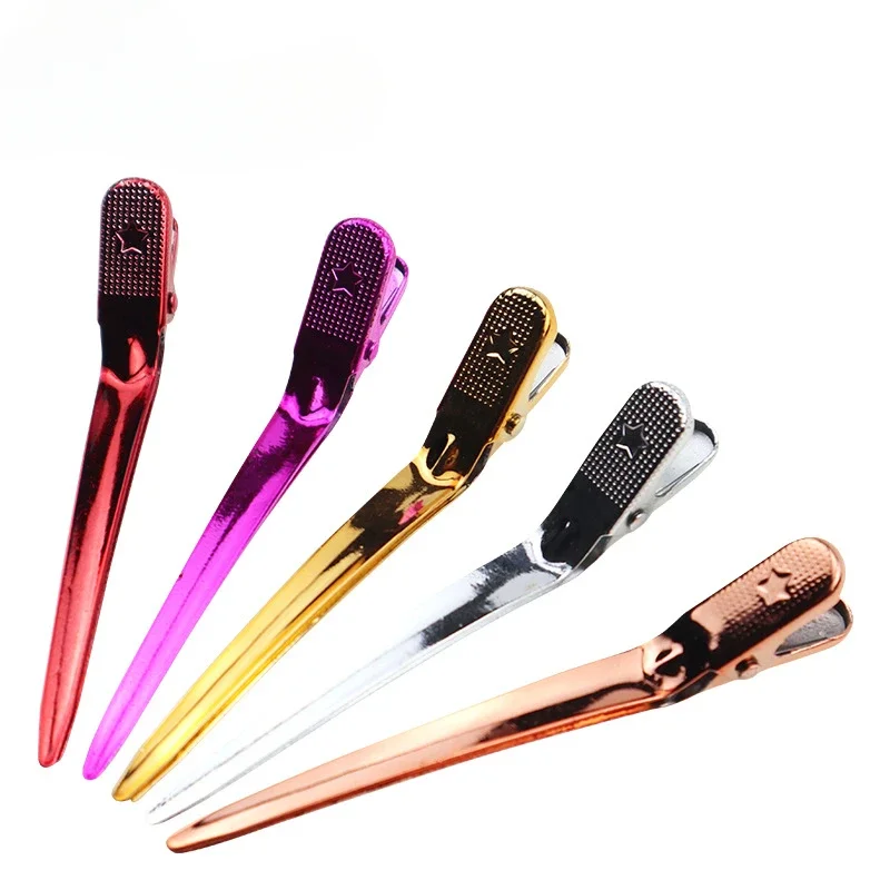 12Pcs Crocodile Leather Hairpin, Duck Bill Hairpin Rust-proof Metal Hairpin With Holes, For Curly Hair Style Partition Clip