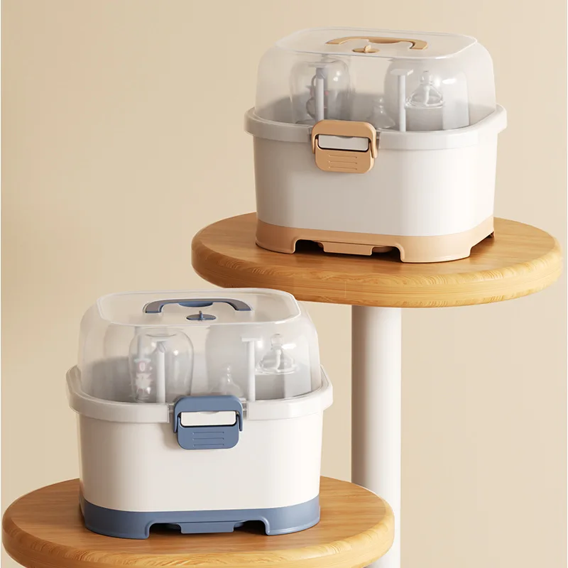 

Baby Bottle Organizer Box, Large Capacity Milk Storage Container, Dustproof Transparent PP Material, Portable Handle for Nursery