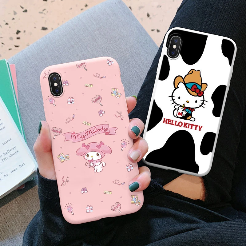 Custodia per telefono Cartoon per Apple iphone X XS Max XR 10 Girls Anti-drop Cinnamoroll Kuromi Hello Kitty Cover posteriore in Silicone Siling